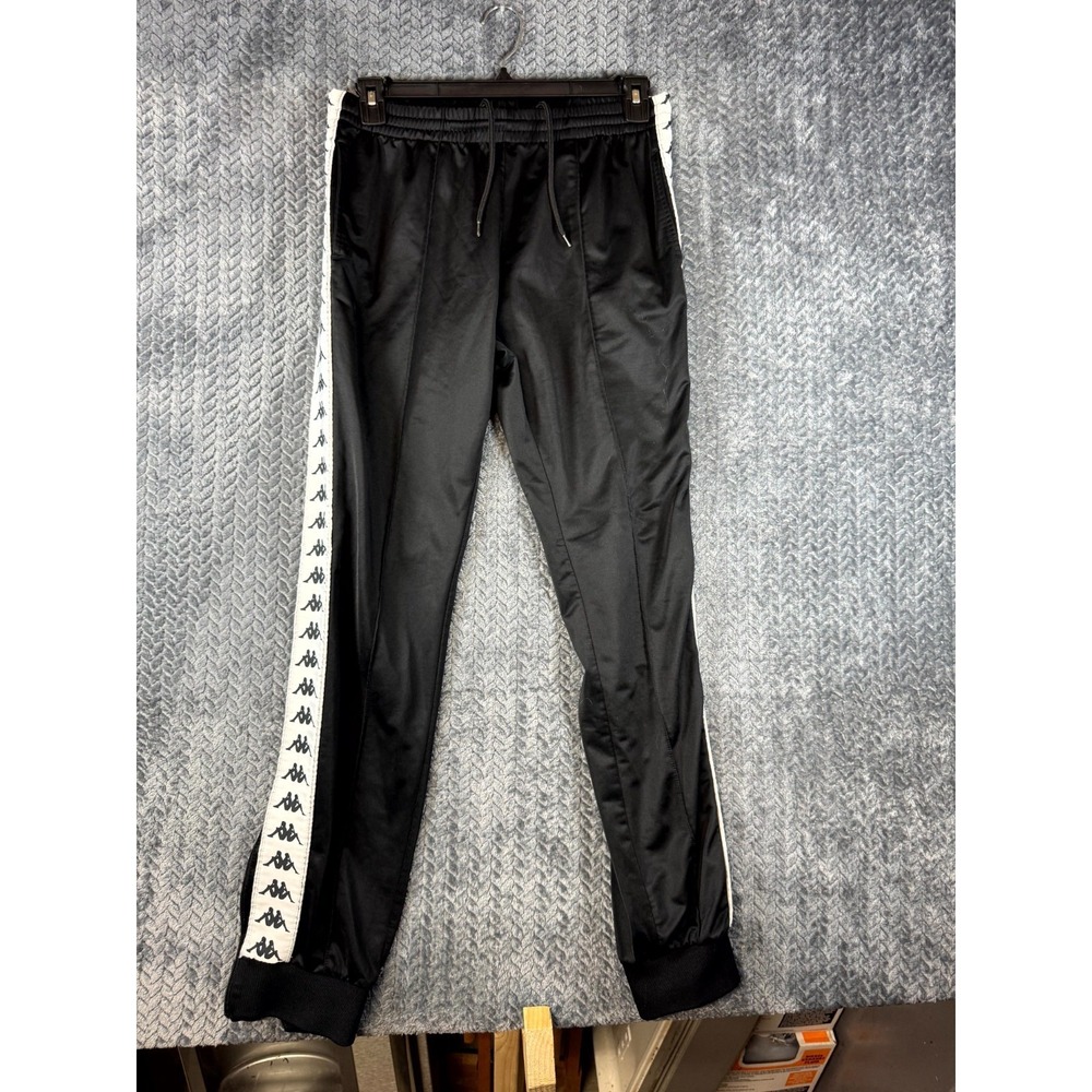 Kappa Track Pants Mens‎ W32 Black Sporty Ankle Zip Tapered Leg Slim Fit Running
